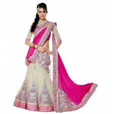 Happy Creation Women Georgette Lehenga (43 Pink Lengha_Pink & Off White_Free Size)